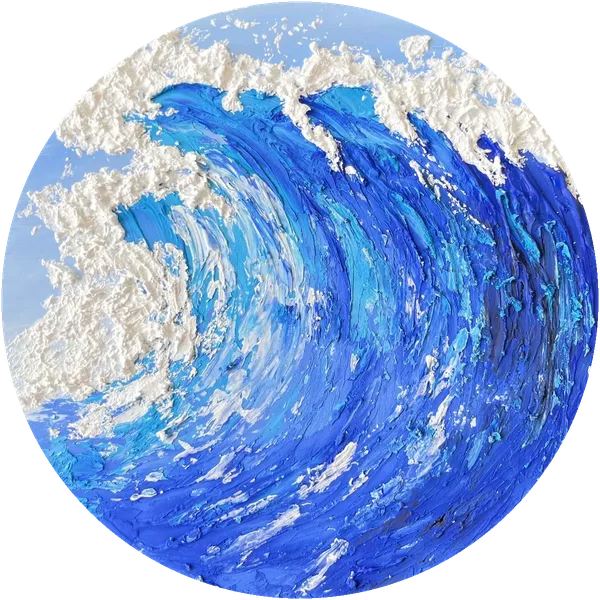 Round canvas with a cobalt impasto wave