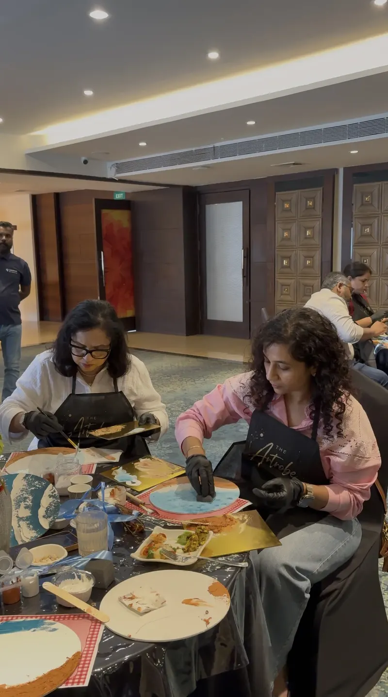 Participants working at the texture art tables