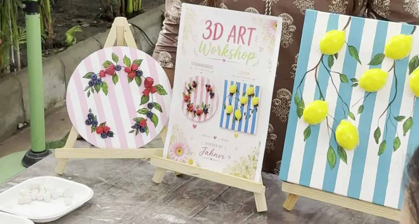Sample textured artworks on display — the 3D Art Workshop by Jahnvi
